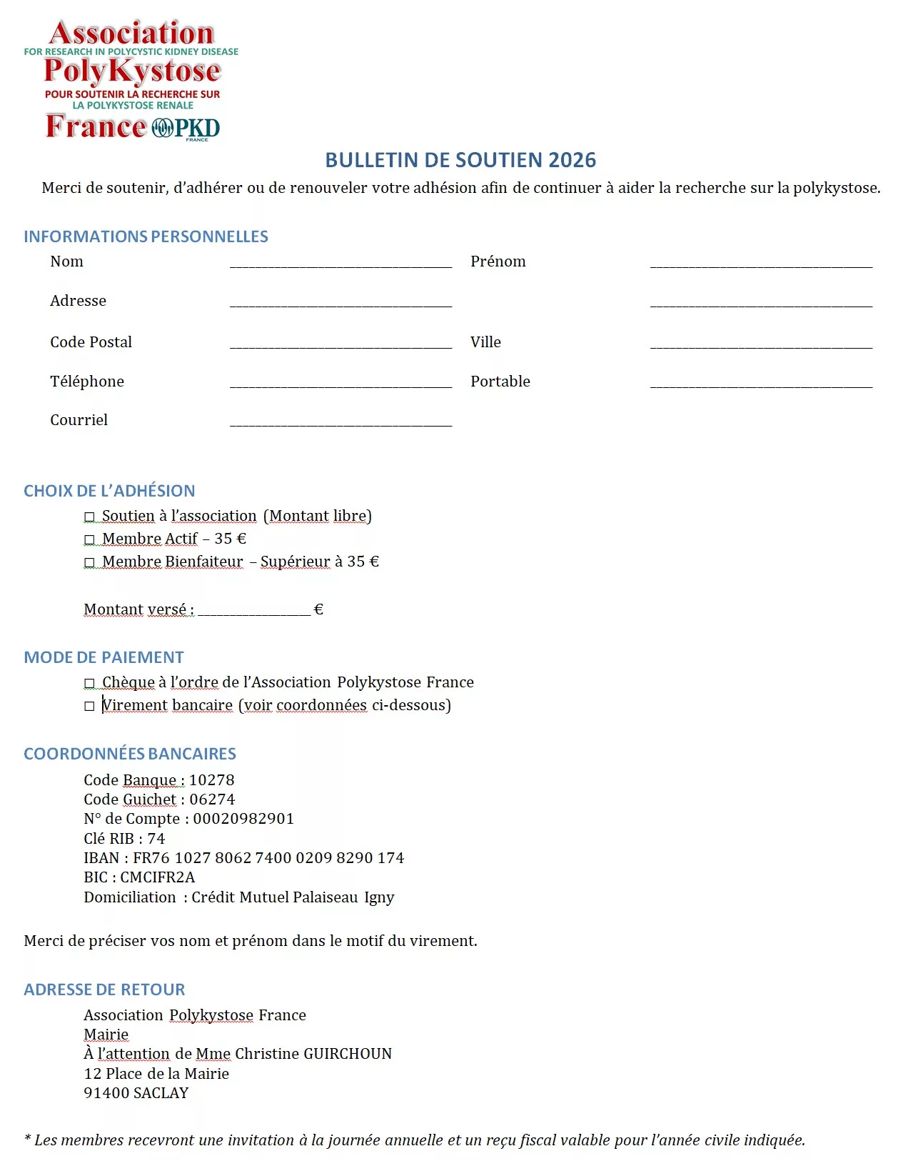 Bulletin de soutien 2026